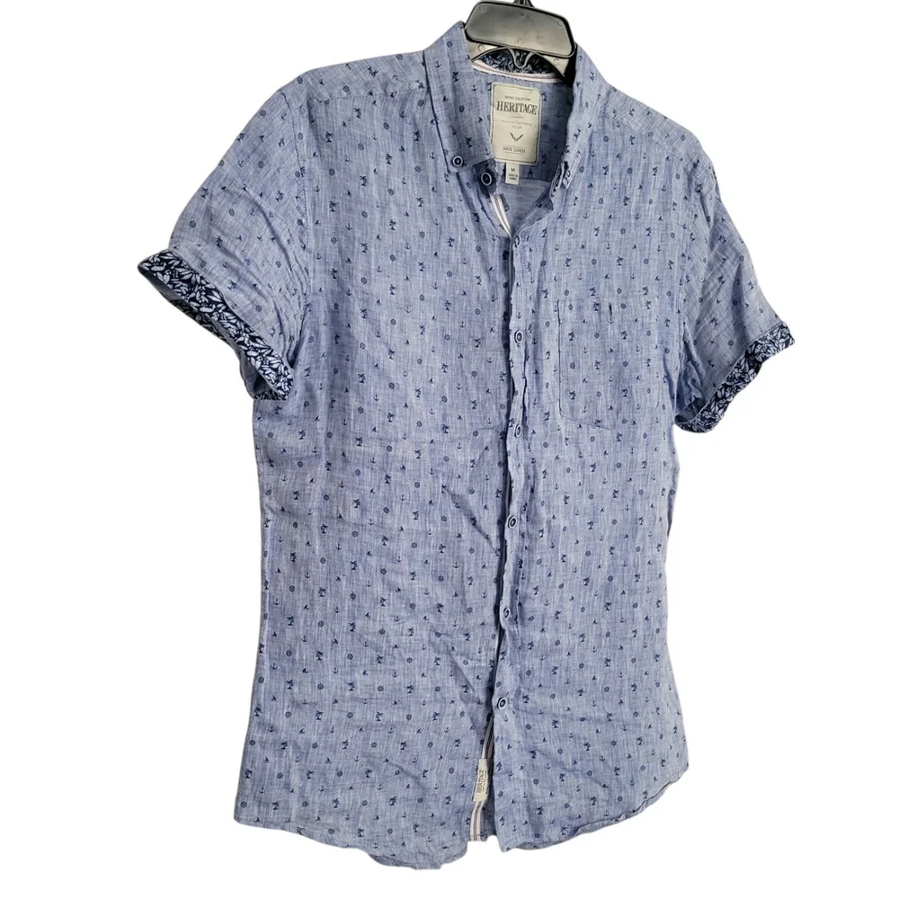 Heritage Report Collection Slim-Fit Short Sleeves Linen Shirt Men’s Medium - Picture 2 of 6
